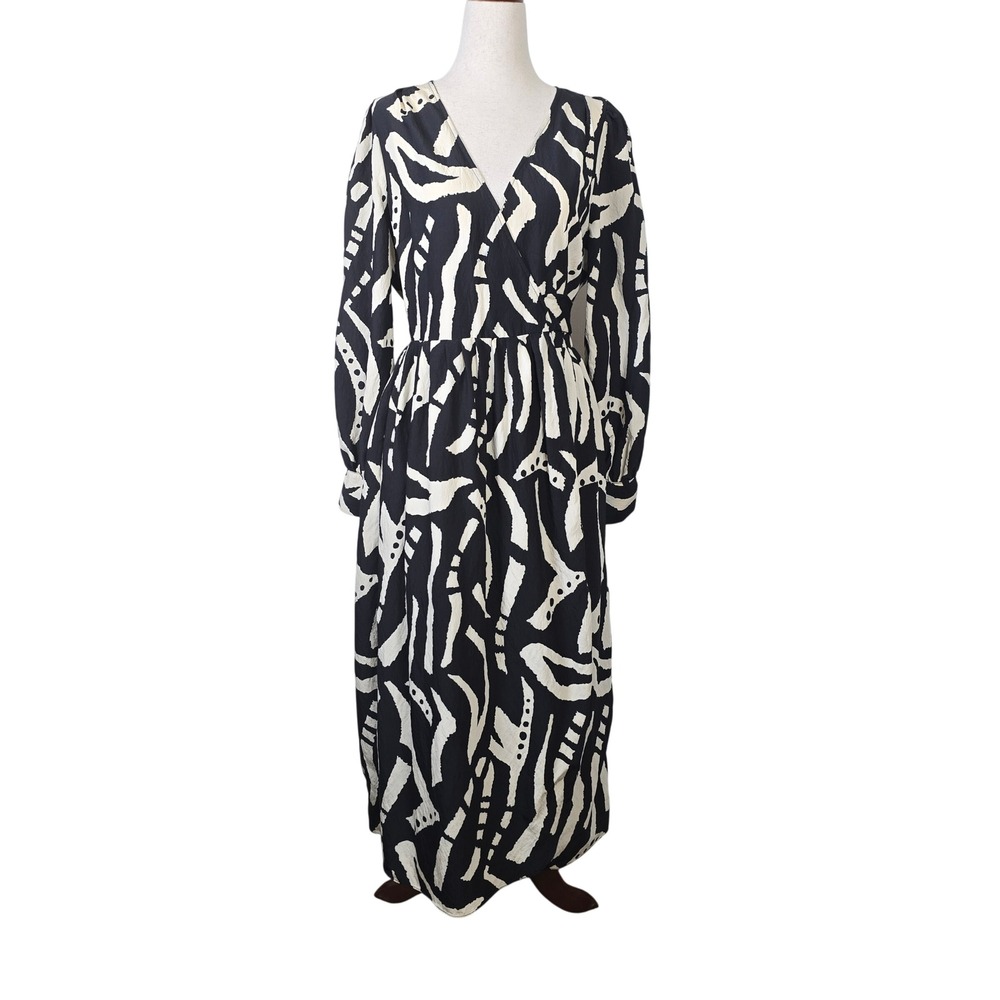 Dress Forum Los Angeles Black Cream Abstract Zebra Print Midi Dress Large